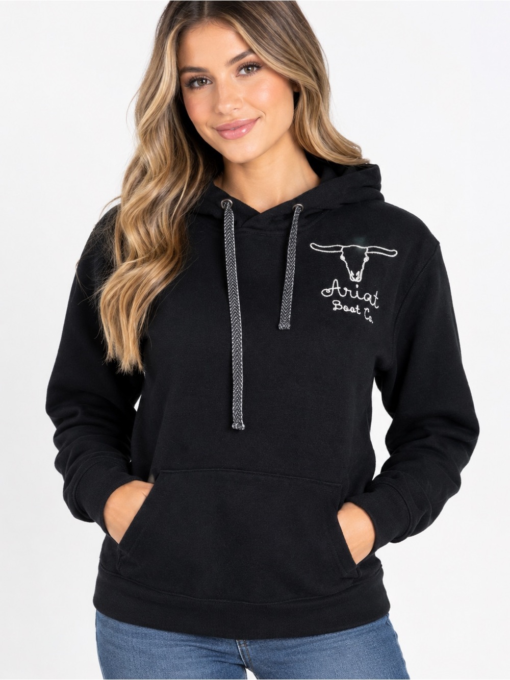 Ariat Black Hooded Pullover with Embroidered Longhorn XS Firm price.